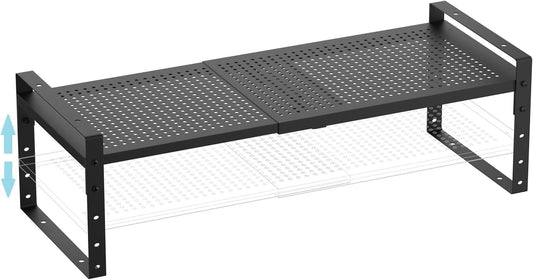 Expandable Shoe Rack Stackable Metal Pantry Storage Shelves Stand Adjustable Height Cabinet Shelf Organizer Racks Spice Shelving(1PACK/BLACK,MEDIUM)