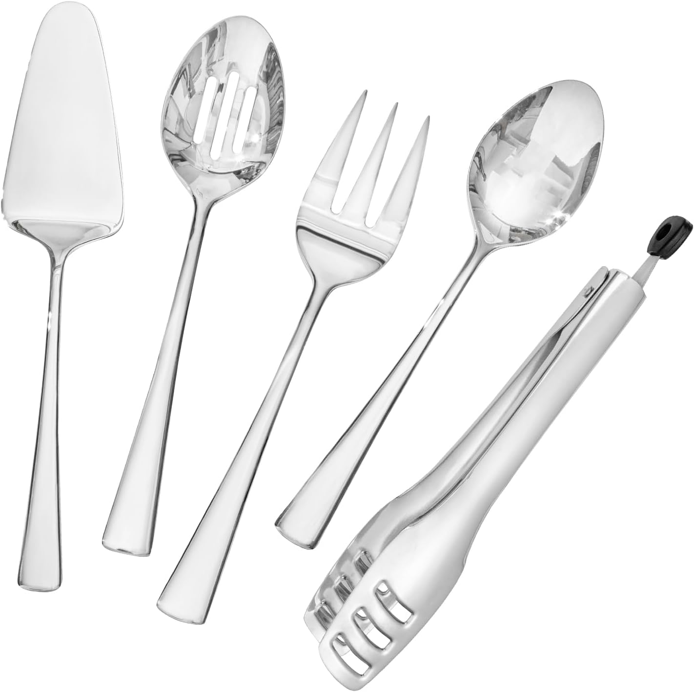 KINGSTONE 5 Piece Serving Utensils Set, 18/10 Stainless Steel Serving Utensils Large, Serving Spoon, Slotted Spoon, Fork, Tong, Cake Server for Buffet, Parties, Kitchen,Entertaining, Wedding