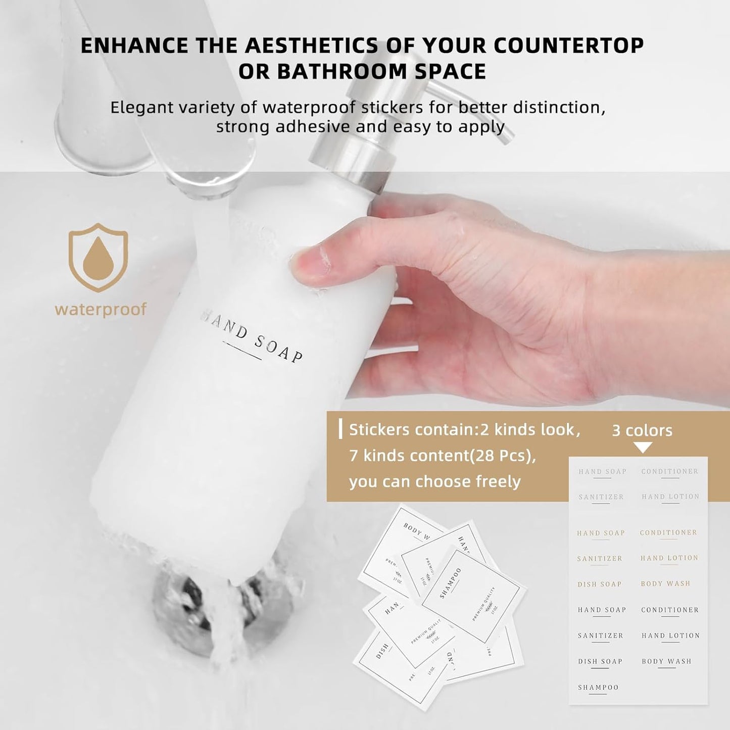 Glass Soap Dispenser - Dish Soap Dispenser for Kitchen and Hand Soap Dispenser Set, Bathroom Soap Dispenser with 304 Rust Proof Pump, Soap Dispenser for Kitchen with Tray, White Bottle/Silver Pump