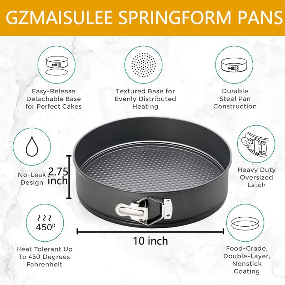 10 Inch Springform Pan Baking Pans Round Leakproof Nonstick Removable Bottom Bakeware for Cake, Cheesecakes, Pizza, and Quiches