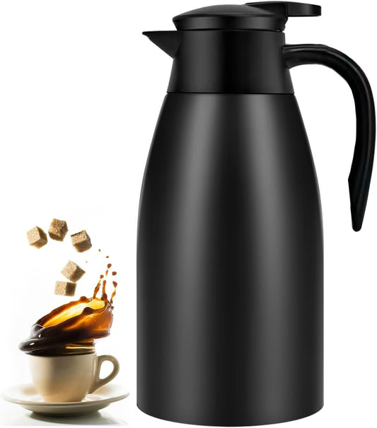 70oz Coffee Carafe Airpot Insulated Coffee Urn Stainless Steel Vacuum Thermal Pot Flask Dispenser for Coffee, Hot Water, Tea, Hot Beverage - Keep 12 Hours Hot, 24 Hours Cold-Black