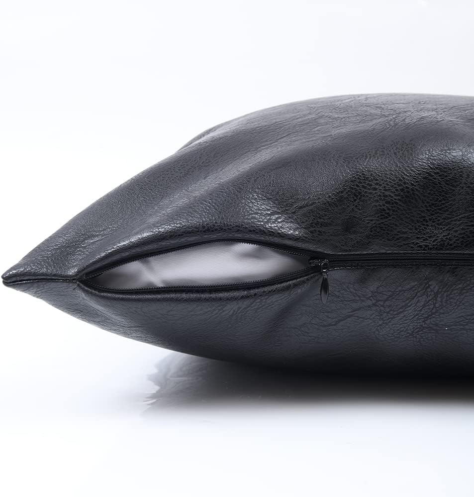 Fancy Homi Black Long Lumbar Faux Leather Decorative Throw Pillow Covers 14x24 Inch for Living Room Couch Bed Sofa, Boho Farmhouse Home Decor, Hand Stitched Rectangle Cushion Case 35x60 cm