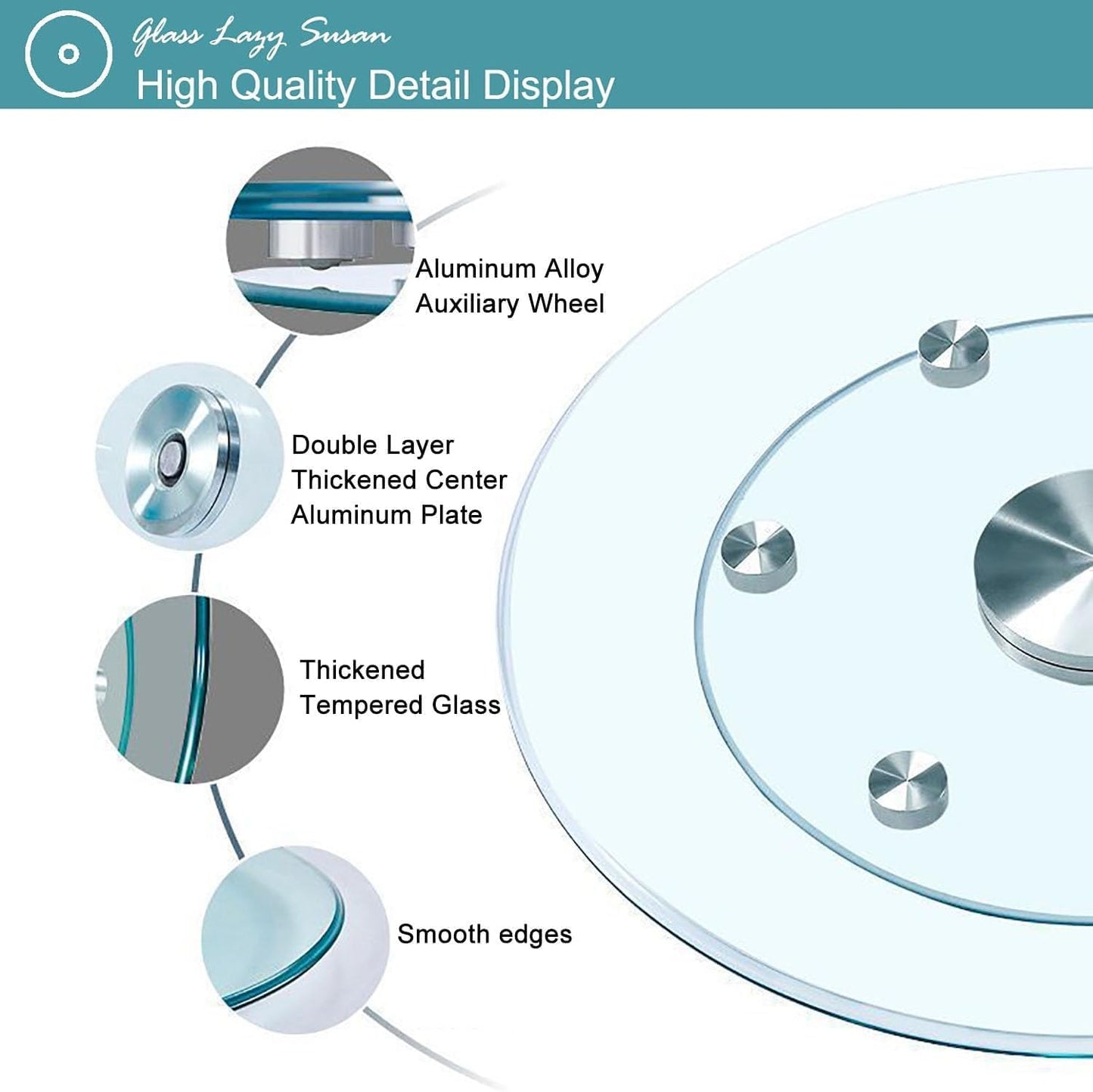 31" Large Lazy Susan Glass Turntable for Dining Table, Kitchen Round Clear Tabletop Rotating Tray with Swivel Assist System, Spin Table Centerpiece for Party, Wedding