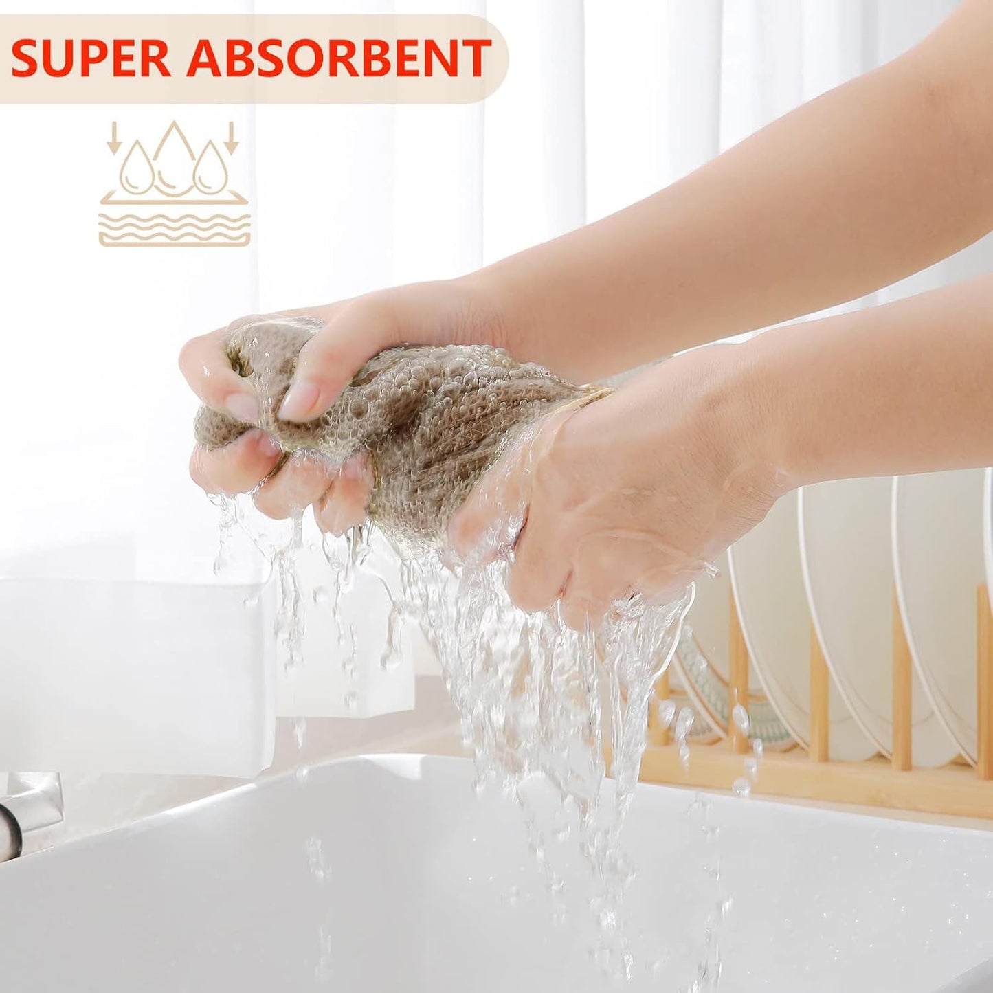 Homaxy 100% Cotton Waffle Weave Kitchen Dish Cloths, Ultra Soft Absorbent Quick Drying Dish Towels, 12 x 12 Inches, 6-Pack, Tan