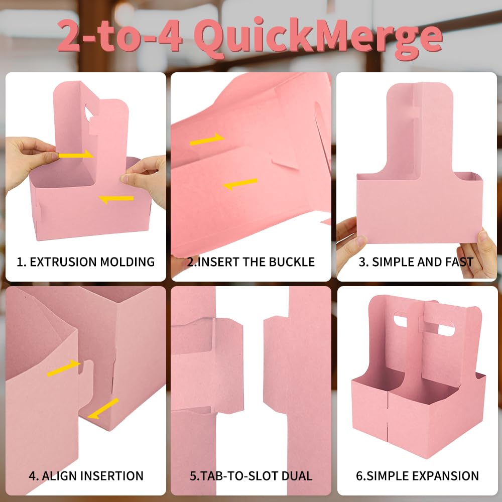 Bodaon 2 Cup Drink Carrier with Handle, 15 Pcs Cardboard Cup Holders, Disposable Drink Carriers for Delivery, Kraft Paper Coffee Cup Holder to Go, Take Out Cup Carriers for Hot/Cold Drinks