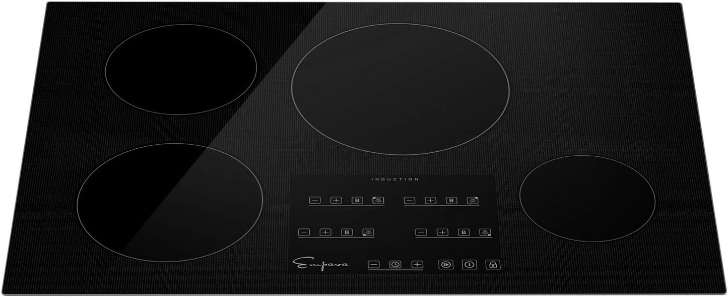 Empava 30 Inch Electric Induction Cooktop Built-in, 4 Zone Smooth Glass Surface, Touch Sensor Control Power Boost, Child Lock, Timer Function, Hardwired Kitchen Appliance