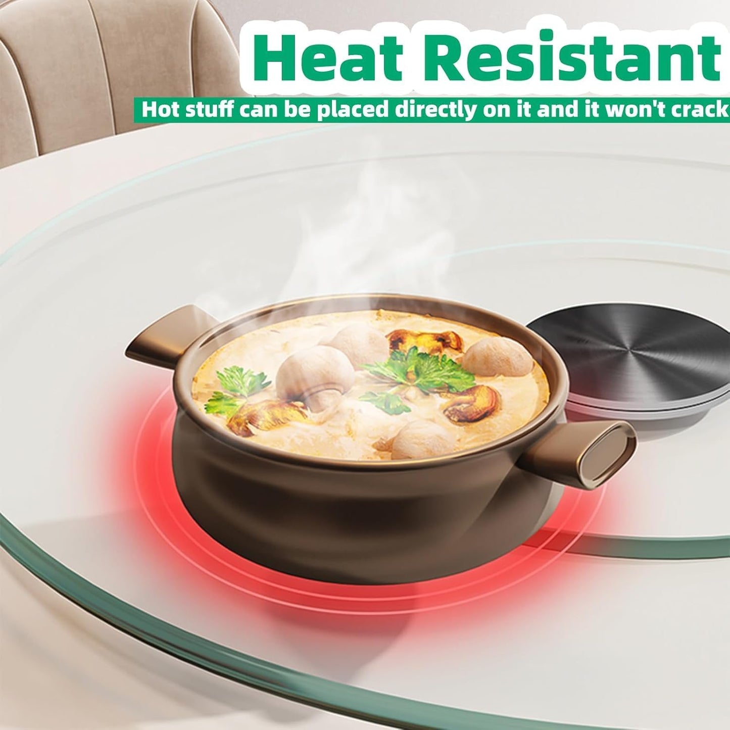 34.6 inch Lazy Susan for Table Top Tempered Glass Rotating Serving Tray for Dining Table, Kitchen Lazy Susan Organizer Spinning Rotating Food Server Party Centerpieces Heavy Duty