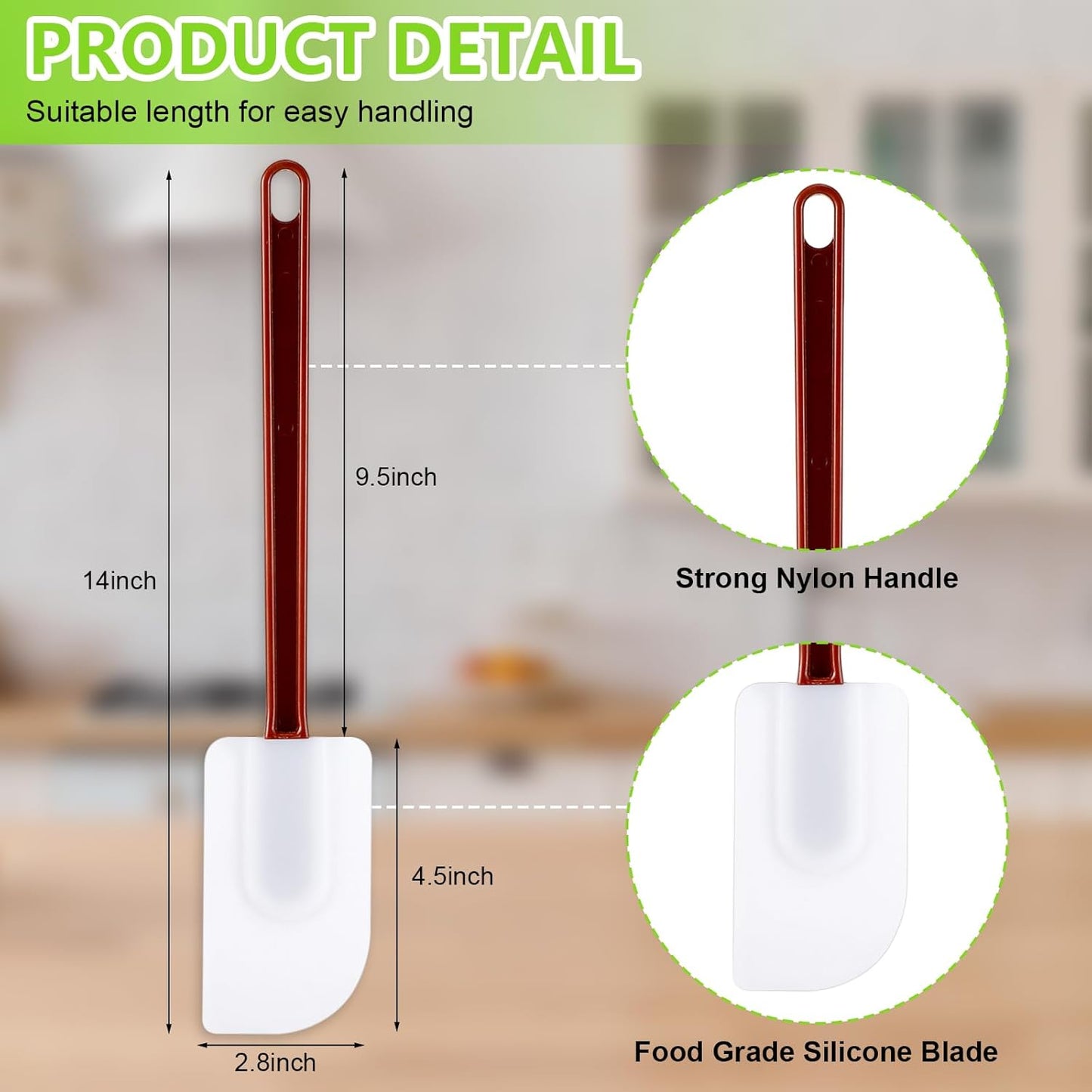 Dandat 9 Pcs Silicone Rubber Spatula, Commercial Spatula 500 Fahrenheit Heat Resistant, Non Stick Heavy Duty Scraper for Kitchen Cook Mix Fry Spread Bake, Dishwasher Safe(Deep Red and White,14 Inch)