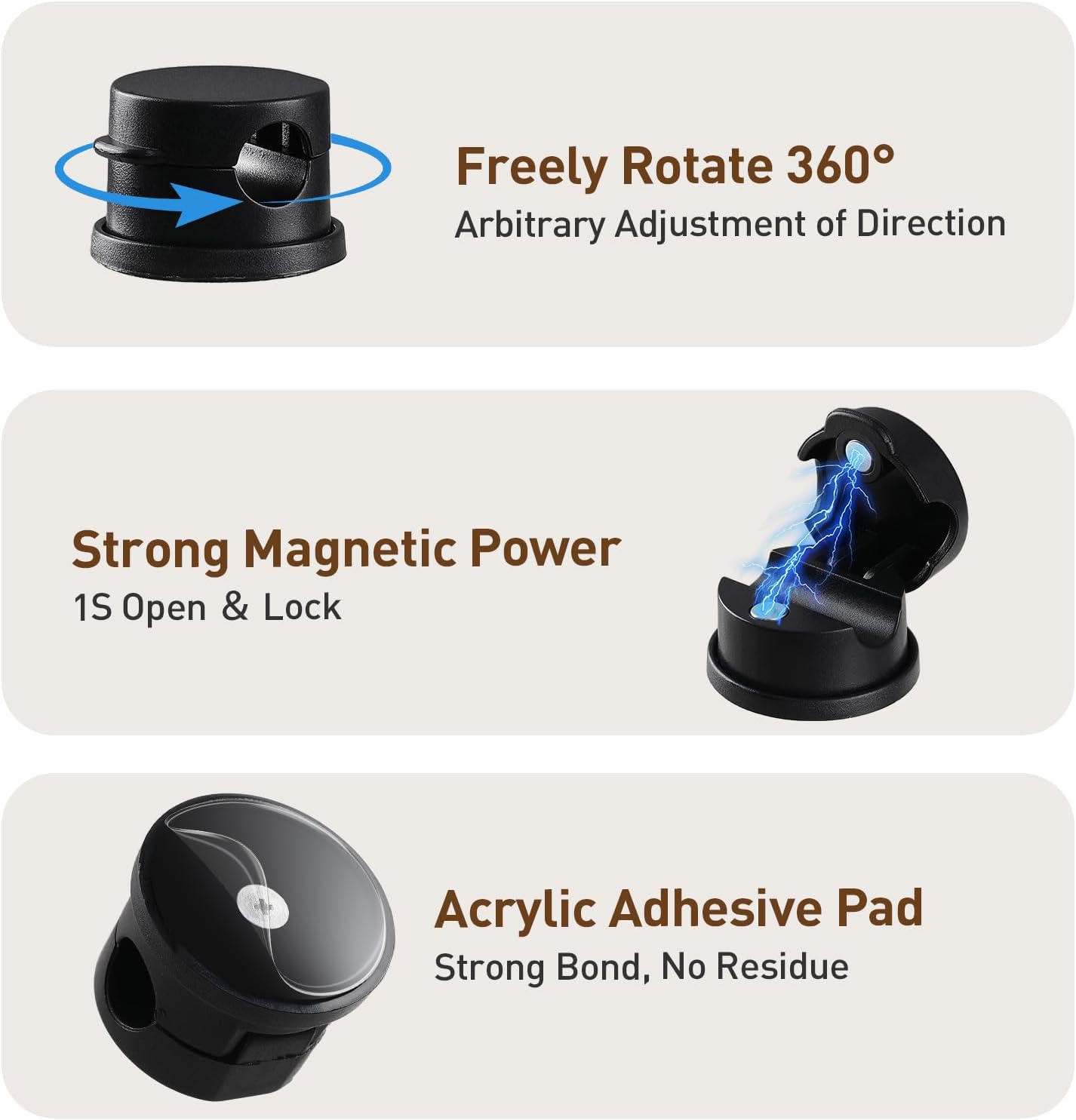 AGPTEK 8 Pack Magnetic Cable Clips, Upgraded 360° Rotatable Cord Holder Clips for Nightstand, Desk Cord Organizer Adhesive Wire Management Home Office Phone Charging Cords USB Cable Keeper (Black)