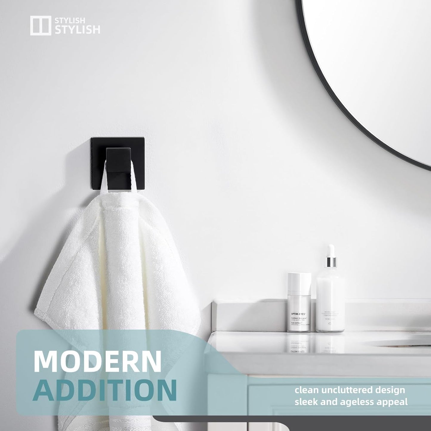 Angle Simple Towel Hook Matte Black, SUS 304 Stainless Steel Coat Robe Hook, Bathroom Hand Towel Hanger for Wall