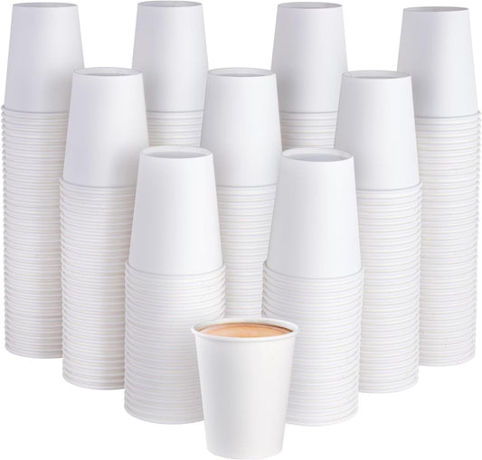 JOLLY PARTY 300 Pack 8 oz Disposable Paper Coffee Cup, Hot/Cold Beverage Drinking Cups for Water, Paper Coffee Cups, White Paper Hot Coffee Cups