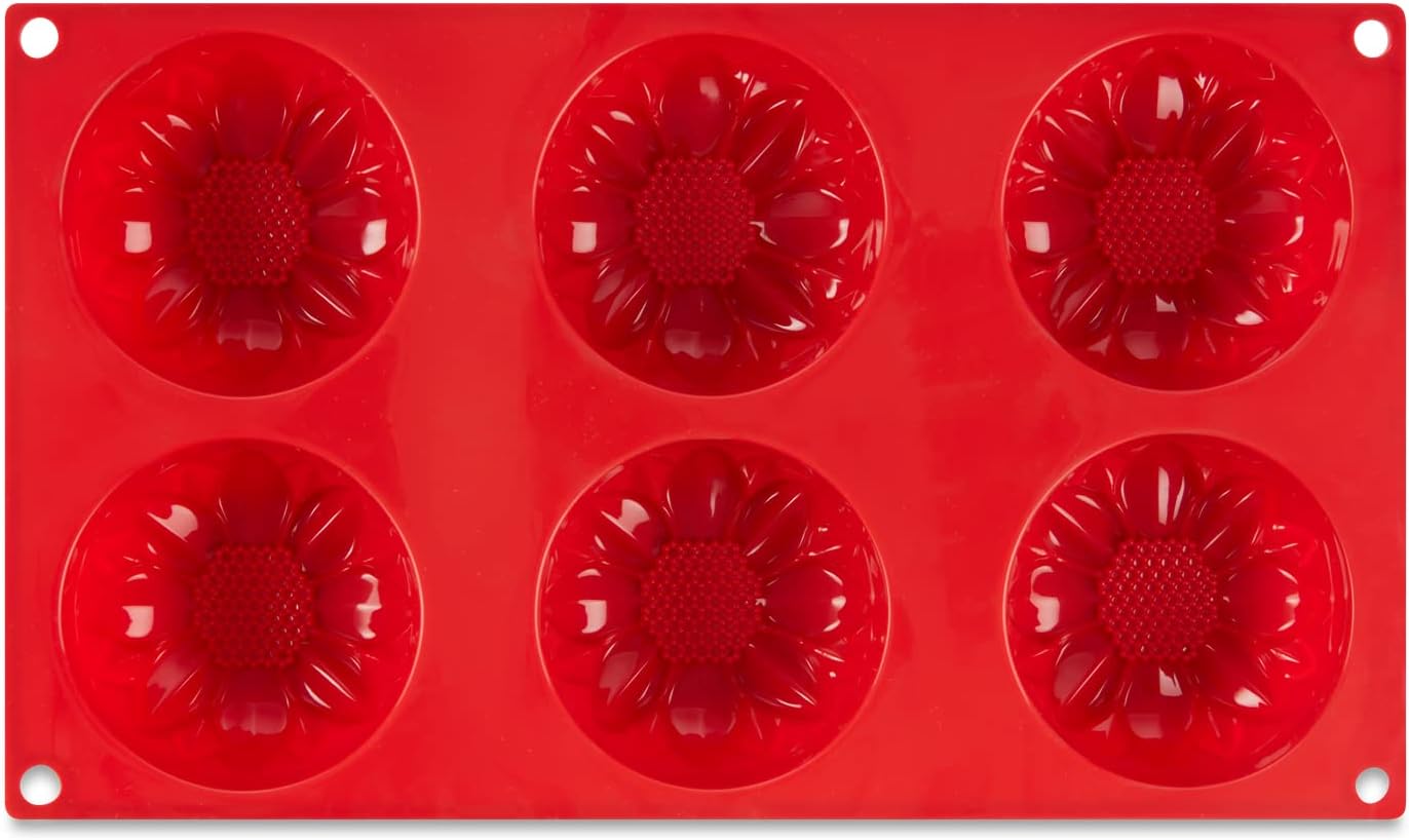 AME D'ESSENCE Sunflower Shaped Silicone Baking Mold - Non-Stick, Flexible, 6-Cup Capacity (3.89 oz), Reusable and Food-Grade - Perfect for Cupcakes, Muffins, and More!