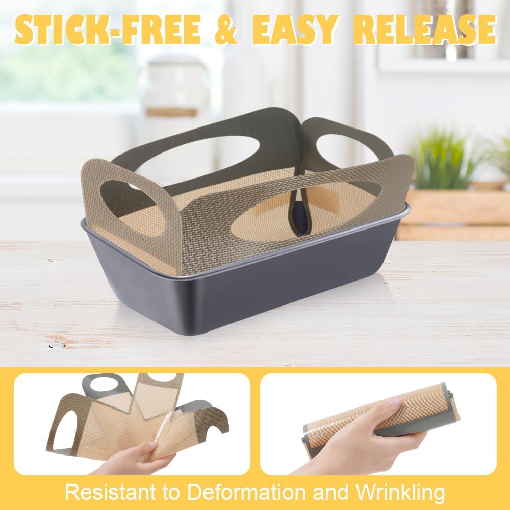 2 Pack Reusable Silicone Bread Loaf Pan Liners, Non-Stick & Easy Clean Baking Mats with 4 Handles for 9x5" Baking Loaf Pans, Baking Accessories for Baking Bread, Cookies