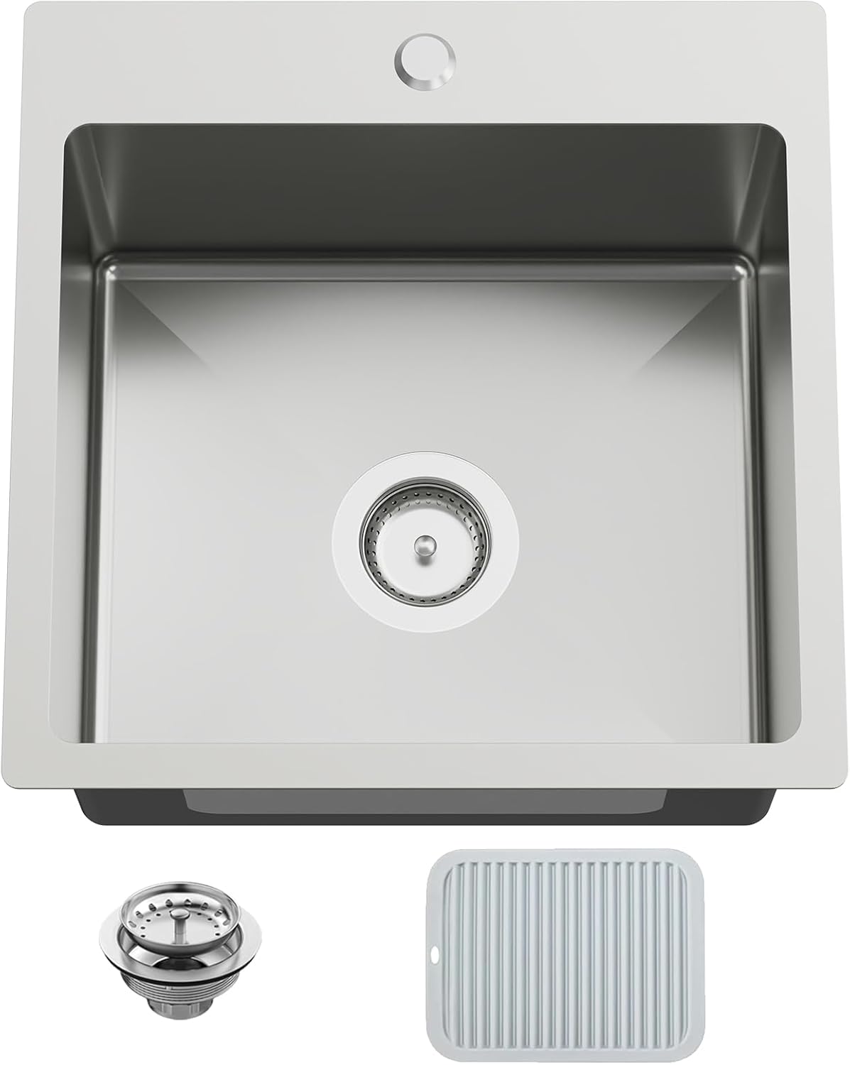 18x18 In Drop In Kitchen And Bar Sink- Stainless Steel Drop In Kitchen Sink Modern Single Bowl Topmount Bar Sink With Silicon Mat,Drain Strainer Set Compatibility With Various Kitchen & Bar Style