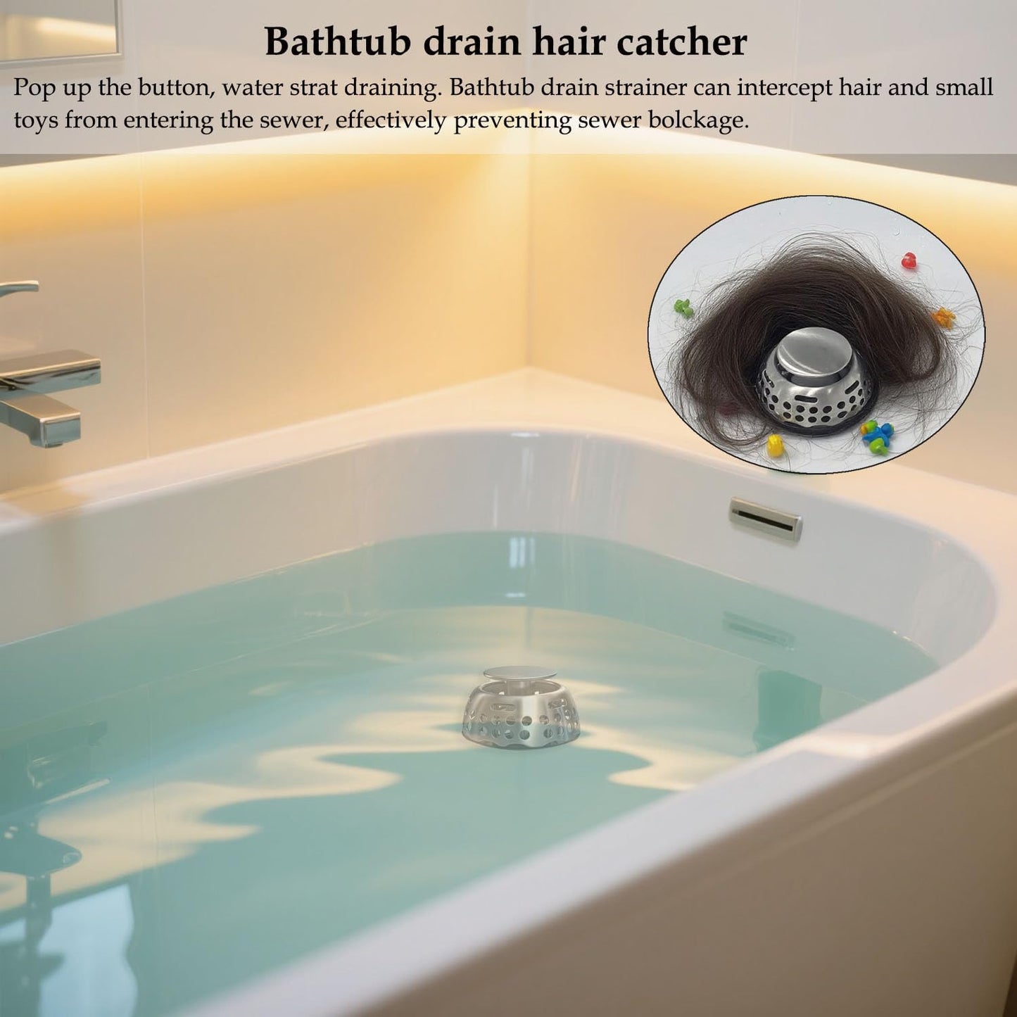 Bathtub Drain Stopper, Pop Up Tub Stopper with Strainer, Shower Drain Hair Catcher, Bath Tub Plug for 1.50"-1.75" Bath Drain Hole