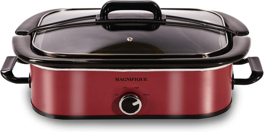 4-Quart Slow Cooker with Casserole Manual Warm Setting - Perfect Kitchen Small Appliance for Family Dinners, Dishwasher Safe Crock, Red
