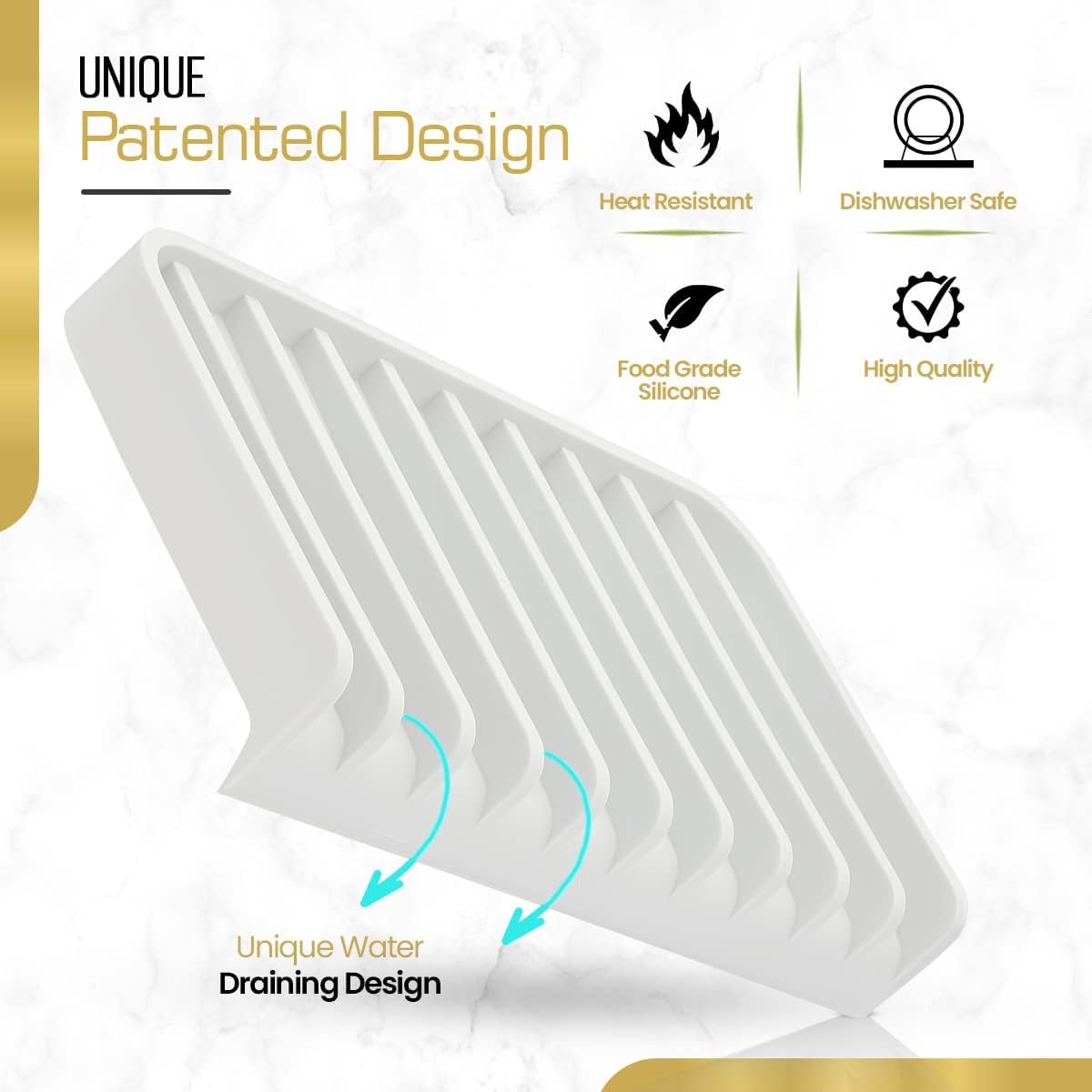 Effilogic Silicone Sponge Holder – Self-Draining Kitchen Sink Organizer, Quick Dry Mat and Counter Protector – Dishwashing Accessories for Sponges, Brushes, and Soap - Large White