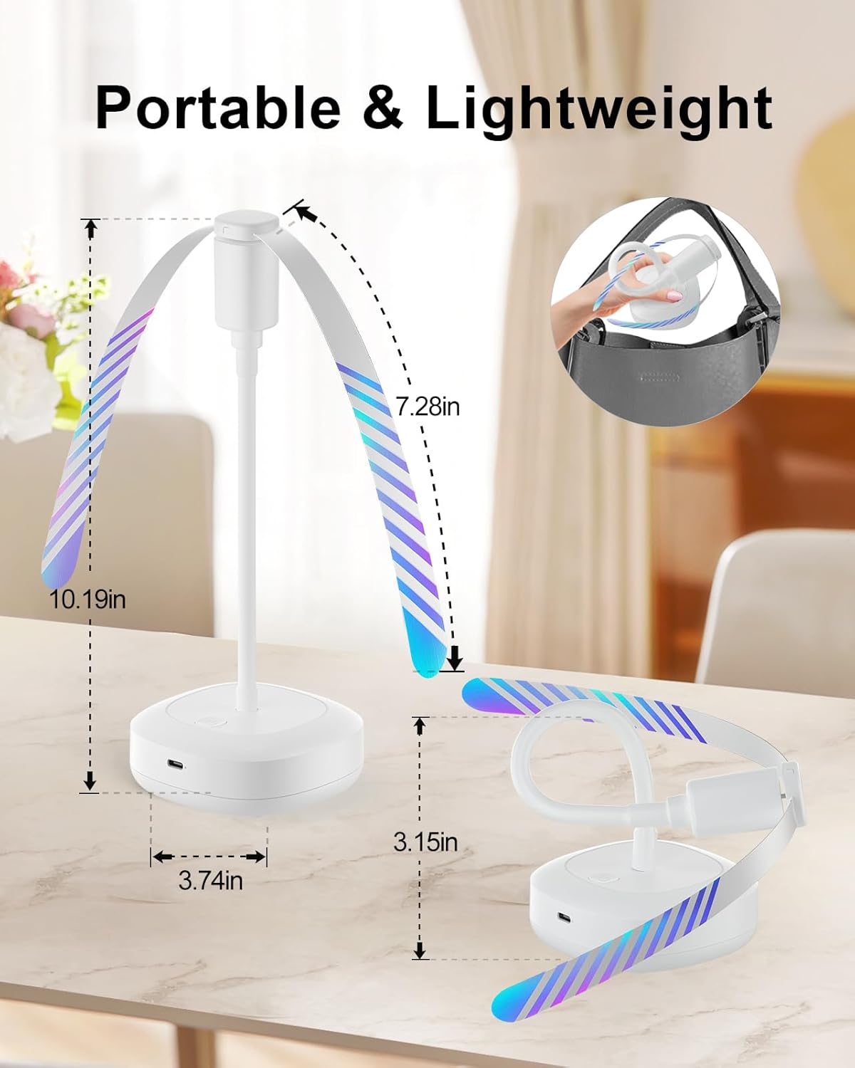 4 Pack Food Table Fan, 2000mAh USB Powered Rechargeable Food Fan, Portable Fan with Flexible Goose-Neck and Soft Blades for BBQ, Patio, Party (White)