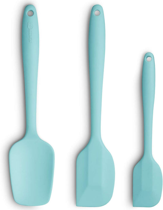 Silicone Spatula 3-piece Set, Ergonomic Handle High Heat-Resistant Spatulas, Non-stick Rubber Spatulas with Stainless Steel Core, Aqua Sky
