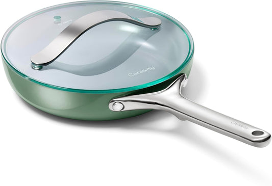 Caraway Nonstick Ceramic Mini Fry Pan With Glass Lid (1.05 qt, 8") - Non Toxic, PTFE & PFOA Free - Oven Safe & Compatible with All Stovetops (Gas, Electric & Induction) - Sage