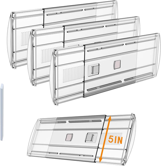 3 Pack Adjustable Heavy-Duty Drawer Dividers for Clothes,5" High Expandable From 13-22" Clear Drawer Organizers, PC Plastic Separators for Dresser/Bedroom/Bathroom/Kitchen/Office Storage