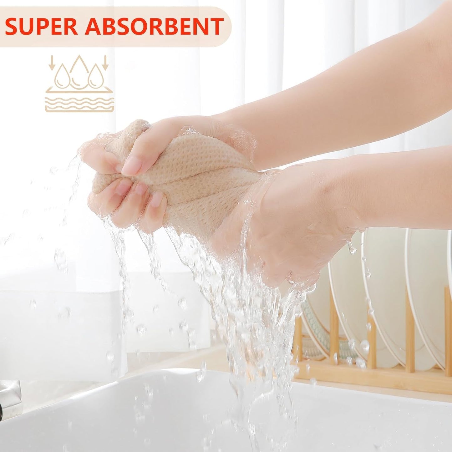 Homaxy 100% Cotton Waffle Weave Kitchen Dish Cloths, Ultra Soft Absorbent Quick Drying Dish Towels, 12 x 12 Inches, 6-Pack, Beige