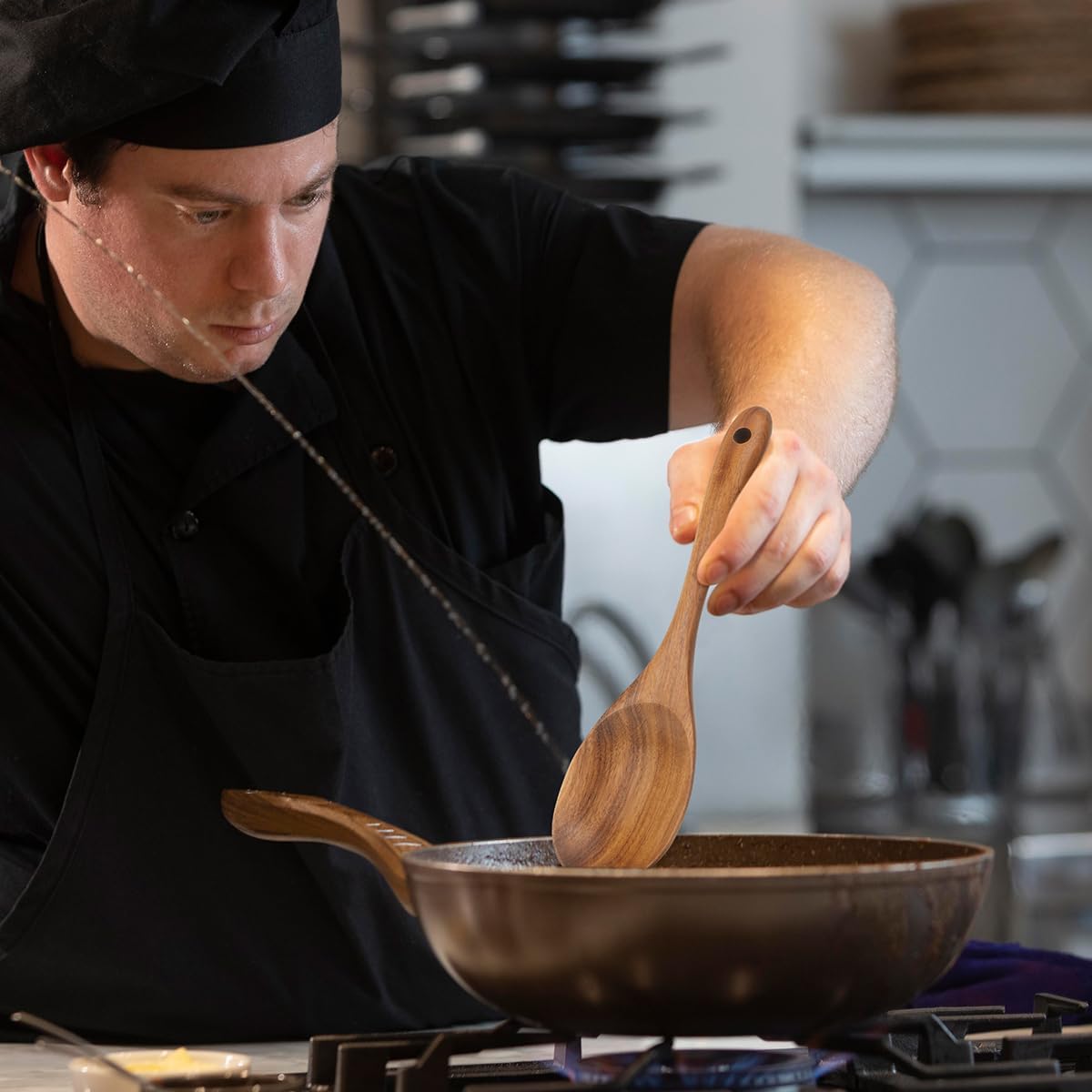 13-Inch Teak Wood Salad Serving Spoon Pack of 2, Wood Cooking Spoons, Large Wooden Spoons for Cooking, Large Serving Spoons, Teak Wooden Salad Spoon Set