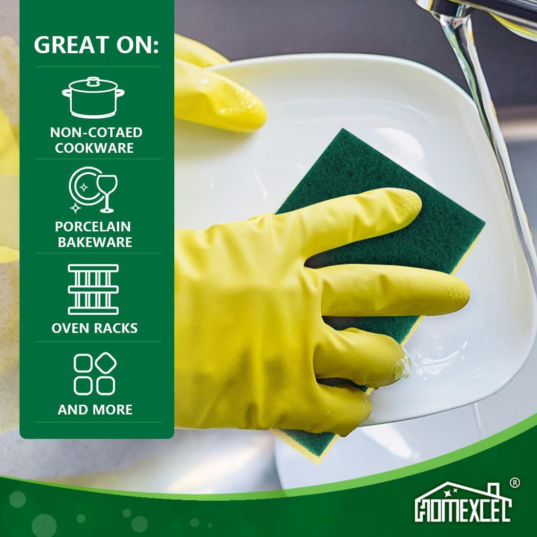 HOMEXCEL Heavy Duty Scrub Sponges Kitchen 10 Count, Extra-Large Sponges for Cleaning Kitchen and Household, Dish Scrubber for Washing Dishes, Pots and Pans