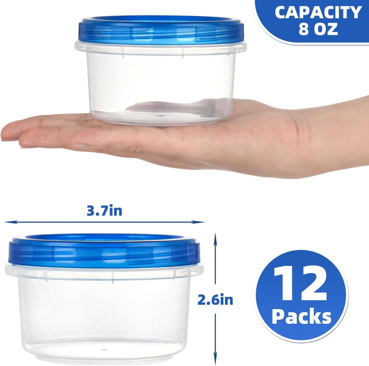 Freezer Storage Containers, [12 Pack-8 oz] Ultra Thick Freezer Containers with Leakproof Twist Top Lids, Heavy Duty BPA Free Stackable Meal Prep Bowls Great for Portion Control