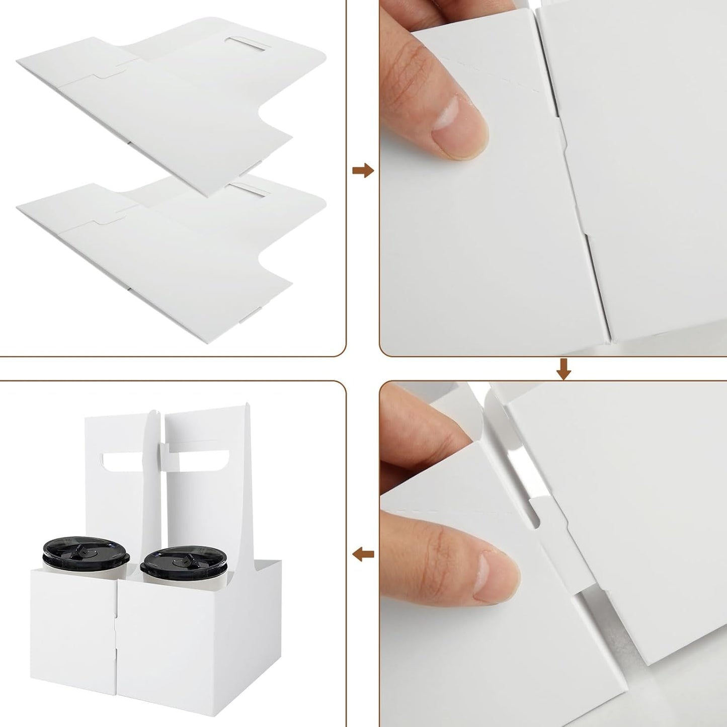 50 Pack White 2 Cup Drink Carrier with Handles, 2 Cup Cardboard Drink Carrier, Kraft Paperboard Cup Holders for Drinks, Double Cups Holder to Go Coffee Cup Holder for Food Delivery Service