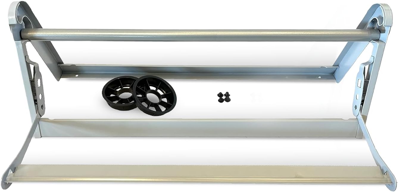 24" Wide Roll Paper Dispenser with Cutter – Wall Mounted Roll Dispenser with Serrated Cutter – Fits Craft, Freezer, Wrapping, Butcher Paper Roll or Cling Film – Heavy-Duty, Grey