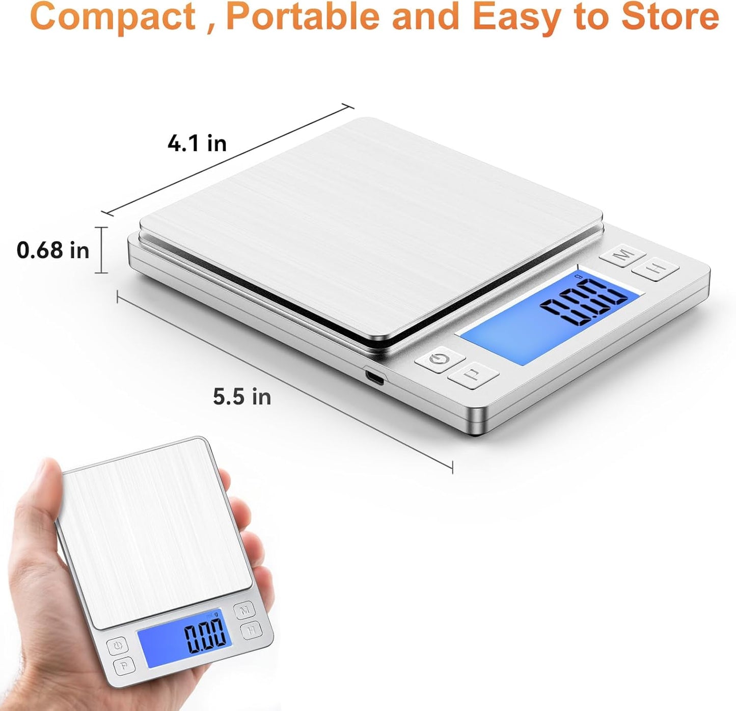 BOMATA 0.01g Small Digital Gram Scale, USB Rechargeable, Upgraded 1kg Jewelry Scale with Larger Display and Hold Function, High Precision, Grams and oz for Herb, Coin, Powder, Gold, Yeast, Kitchen