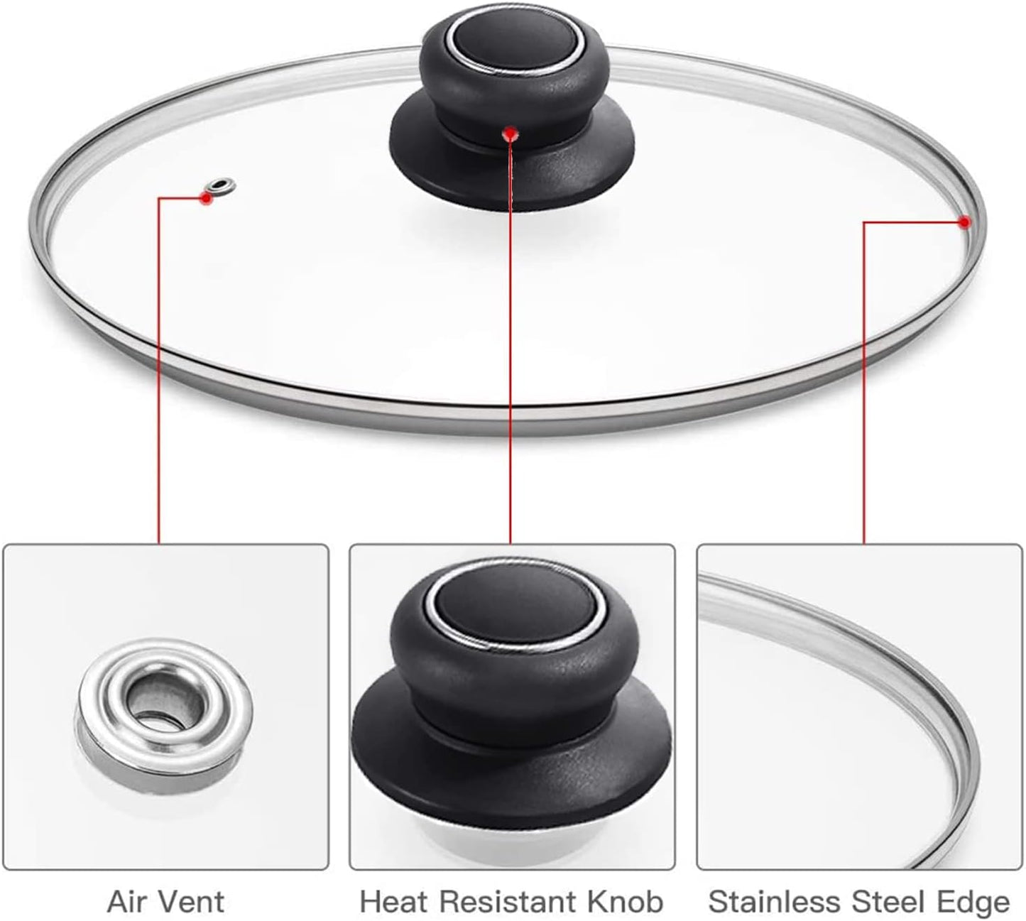 11 Inch Pan Lid Tempered Glass Pot Lid Replacement Glass Cover for 11" Cast Iron Skillets, Frying Pans, Pots and Wok, Heat Resistant Handle