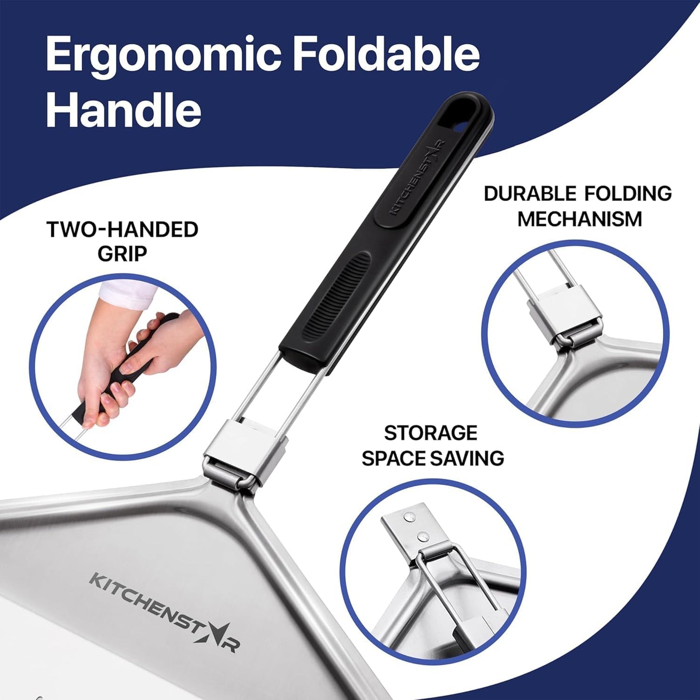 KitchenStar 12-inch Perforated Pizza Peel with Folding Handle - Stainless Steel Spatula Paddle for Effortless Pizza Transfer & Easy Storrage - Dishwasher Safe Pizza Oven Accessories