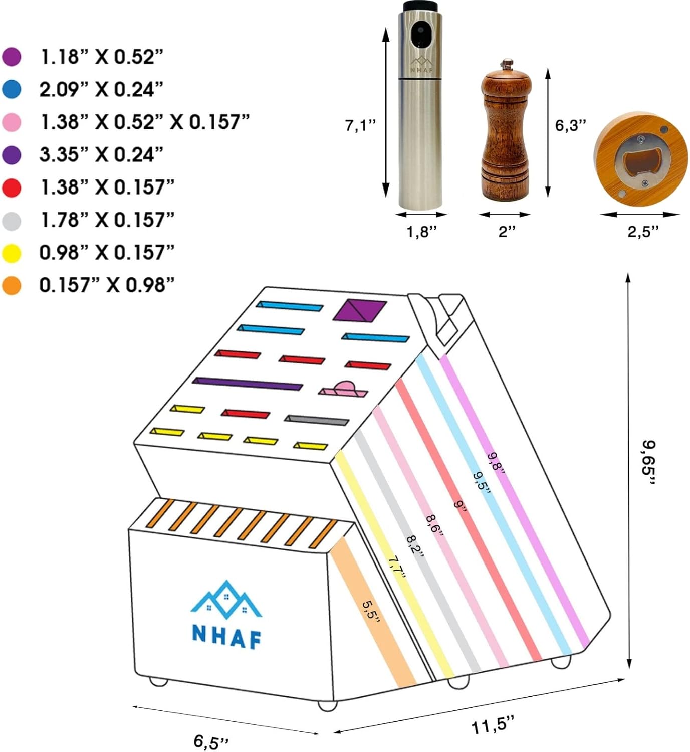 24 Slot Knife Block without Knives, Built-in Sharpener, NHAF Premium Wooden Knife Storage Block, Rubber & Acacia Wood Knife Block, Kitchen Knife Holder (3 gifts accessories included)