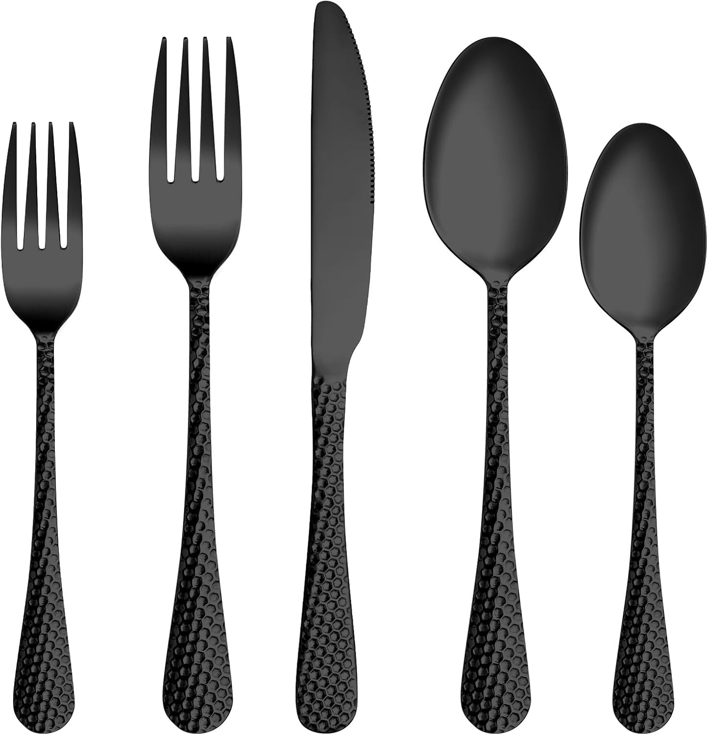 30 Pcs Black Hammered Silverware Set Service for 6,Stainless Steel Flatware Set,Mirror Polished Cutlery Utensil Set,Durable Kitchen Eating Tableware Set,Include Fork Knife Spoon Set,Dishwasher Safe