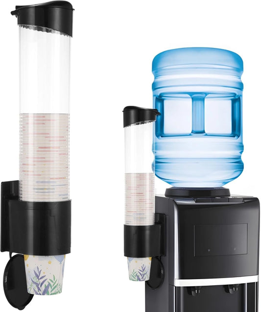 Disposable Paper Cup Dispenser, Wall-Mounted Cup Organizer for Water Coolers, Pull-Type Paper Cup Holder with Adhesive and Screws, Compatible with 5oz-7oz Cups