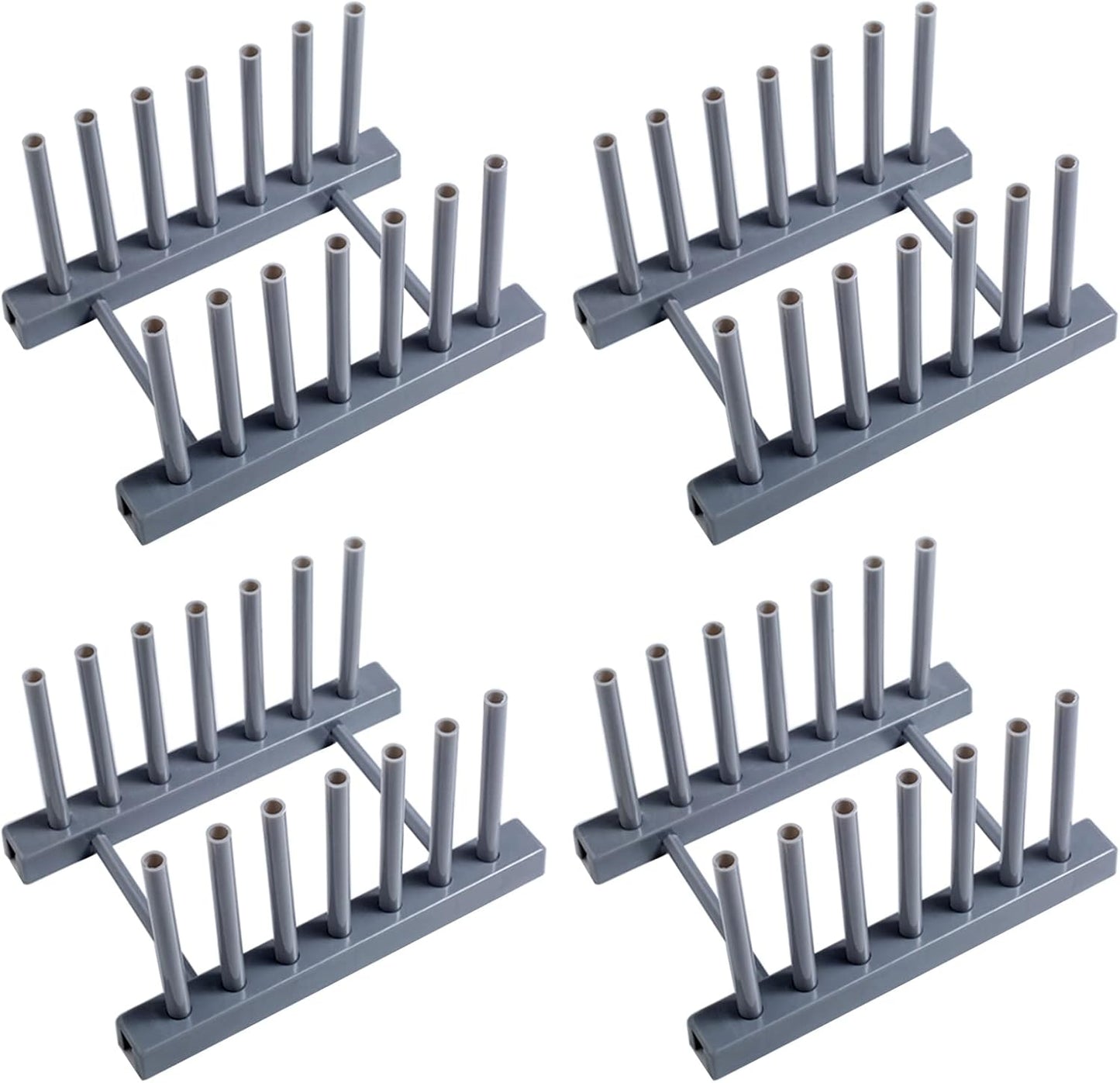 Gray Plate Racks Organizer for Cabinet, 4 Pack Plastic Plate Rack Stand Keep Dry for Dish, Bowl, Cutting Board, Bakeware, Serving Tray and More, Desk Mail Sorter Organizer 6 Slots Removable