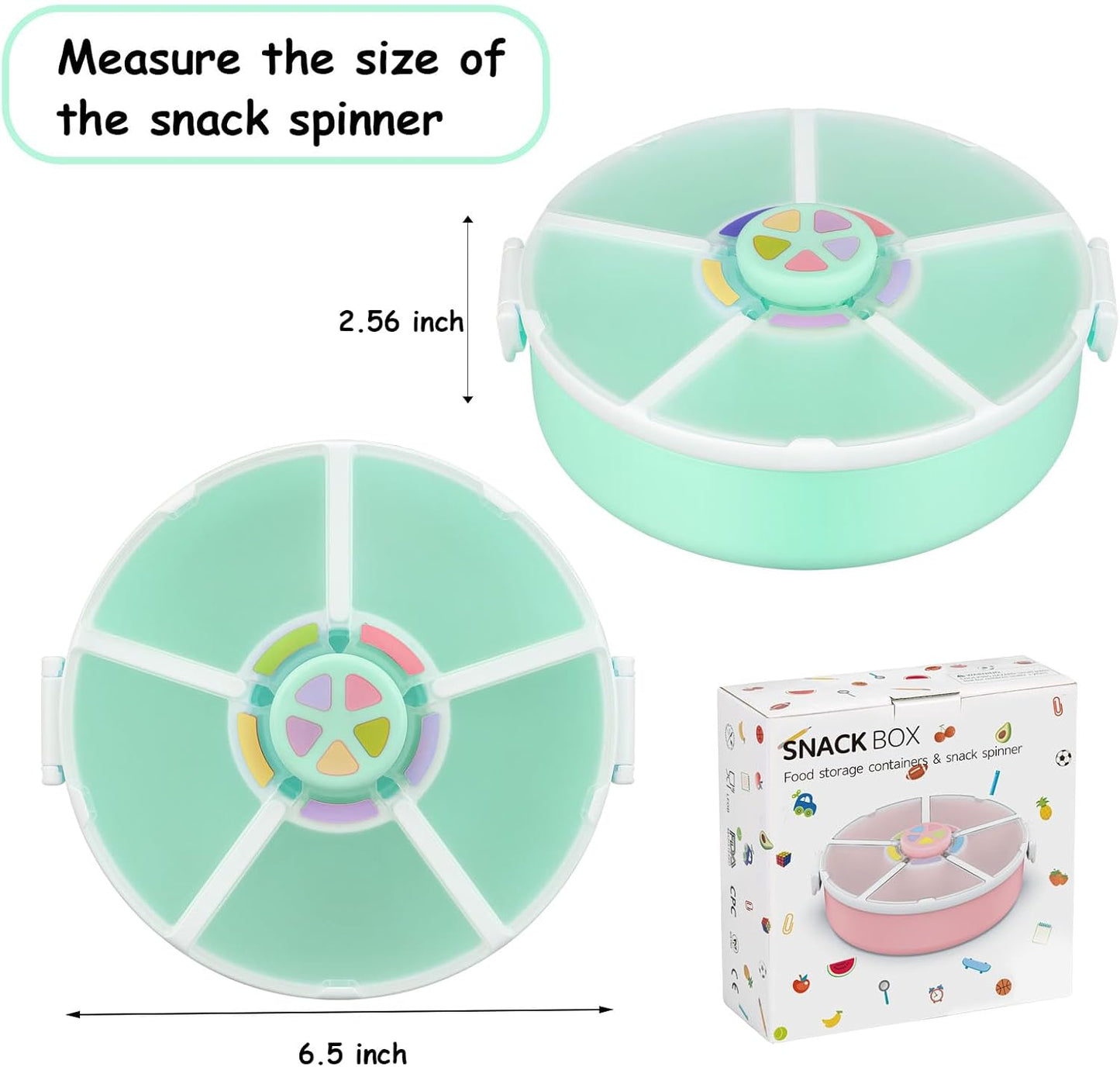 Kids Snack Spinner – Reusable Snack Container with 5 Compartments & Lid, BPA/PVC-Free, Dishwasher Safe, Perfect for Travel, School Lunches & On-the-Go Snacking, Green