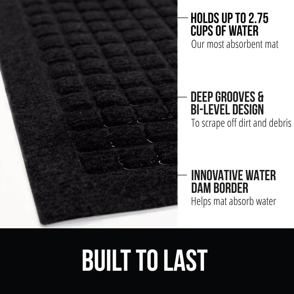 GORILLA GRIP Front Door Mat, 72x24, Indoor Outdoor Ultra Absorbent HydroAbsorb Doormat, Absorbs Up to 2.75 Cups of Water, Stain and Fade Resistant, Rubber Backing Doormats, Captures Dirt, Black