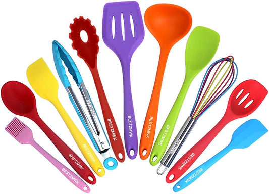 Kitchen Utensil Set - 11 Cooking Utensils - Colorful Silicone Kitchen Utensils - Nonstick Cookware with Spatula Set - Colored Best Kitchen Tools Kitchen Gadgets(Multi)