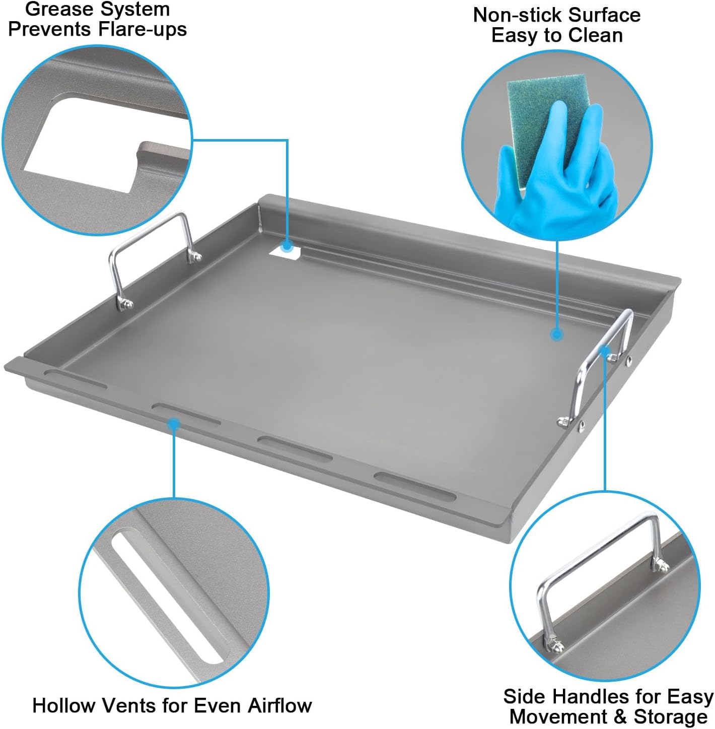 Full Size Griddle Inserts for Weber Spirit 200 Spirit II 200 Series Gas Grills, Flat Top Griddle Replacement for Weber Spirit E-210/220 S-210/220 Spirit II E/S-210 E/S-220 Series Models