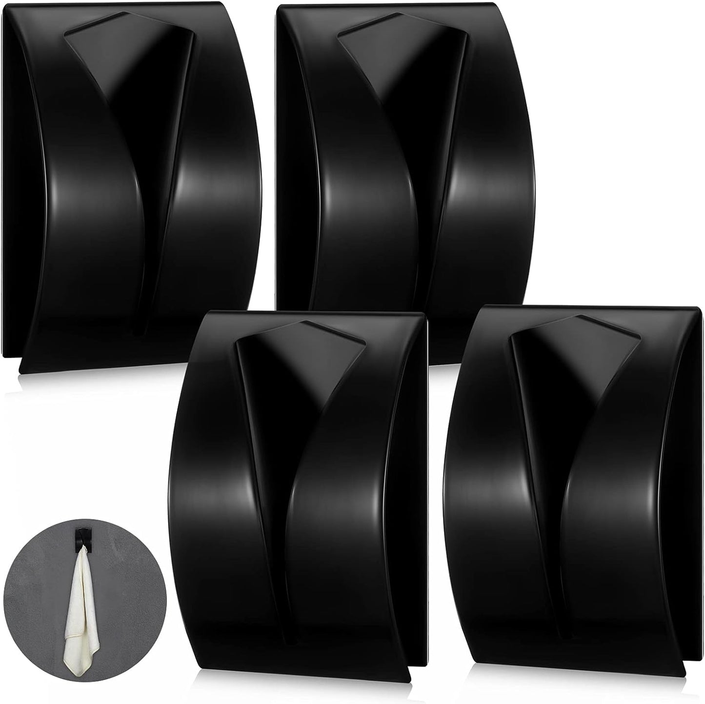 Boao 4 Pcs Self Adhesive Towel Hook Holder Grabber Stainless Steel Kitchen Dish Towel Hook Wall Mount Non Drilling Hangers Rack Hand Tea Holders for Bathroom Accesories Kitchen Gadgets (Black)