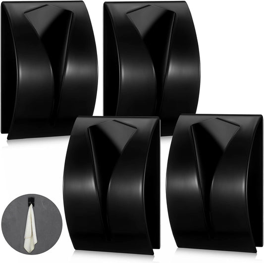 Boao 4 Pcs Self Adhesive Towel Hook Holder Grabber Stainless Steel Kitchen Dish Towel Hook Wall Mount Non Drilling Hangers Rack Hand Tea Holders for Bathroom Accesories Kitchen Gadgets (Black)