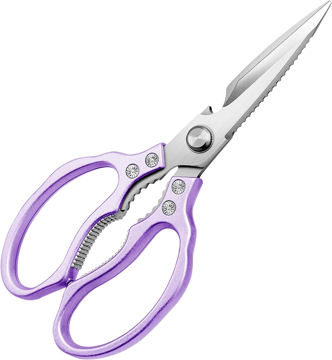 Heavy Duty Sharp Kitchen Scissors, Dishwasher Safe, Cooking Shears for Meat, Chicken, Fish, Poultry, Herb, Bread (Purple)