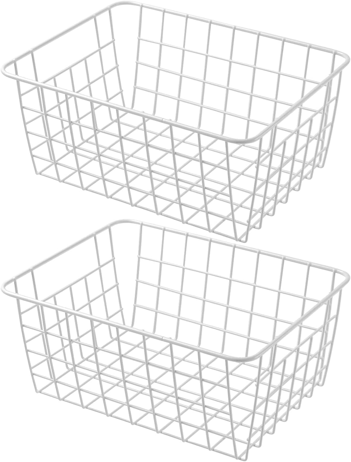 11" Upright Freezer Storage Baskets, White Wire Storage Bins Small Bakset for Freezer, Pantry, Bathroom Organizing, Set of 2