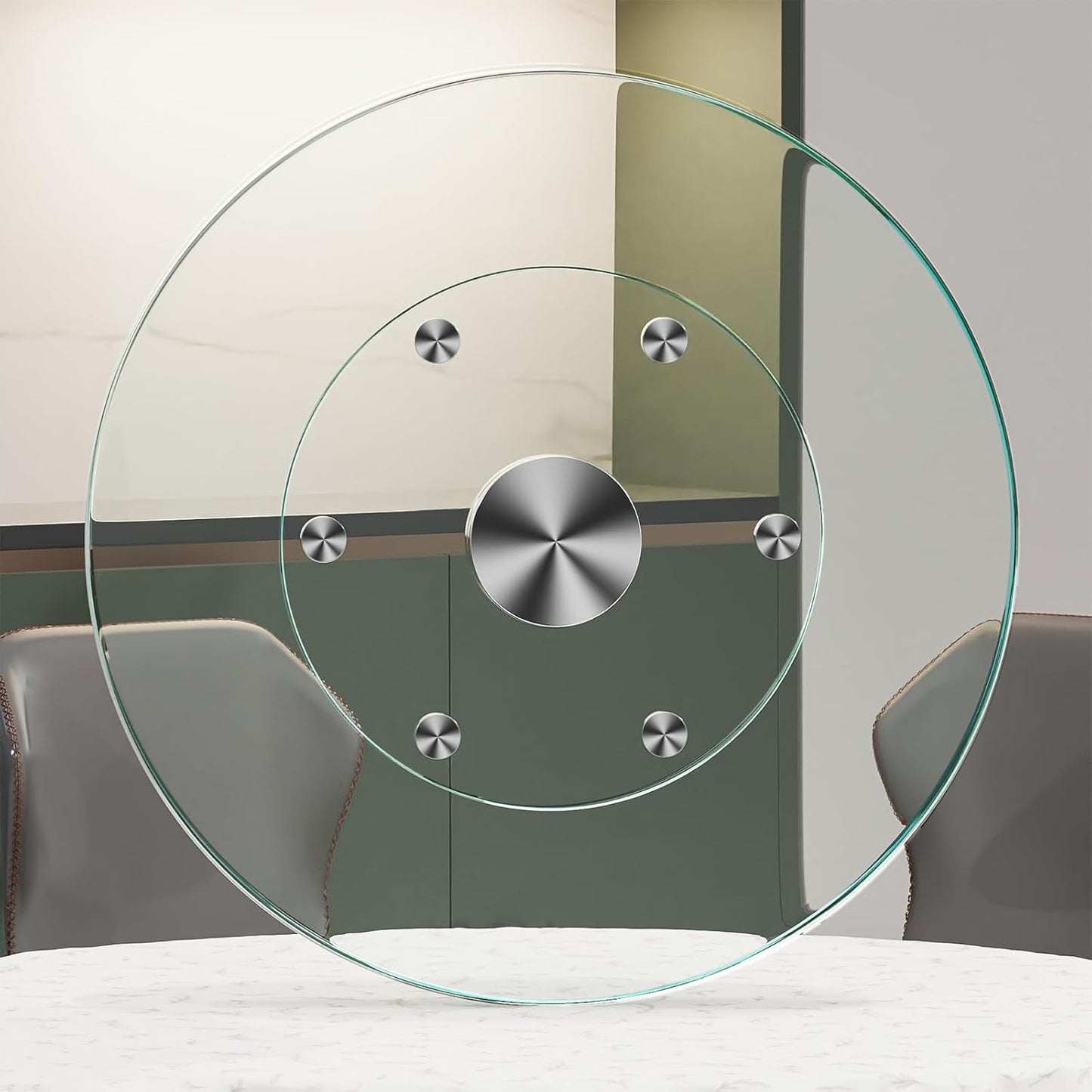 35" Large Lazy Susan for Dining Table Kitchen Glass Turntable with Aluminum Alloy Bearing, Smooth Swivel
