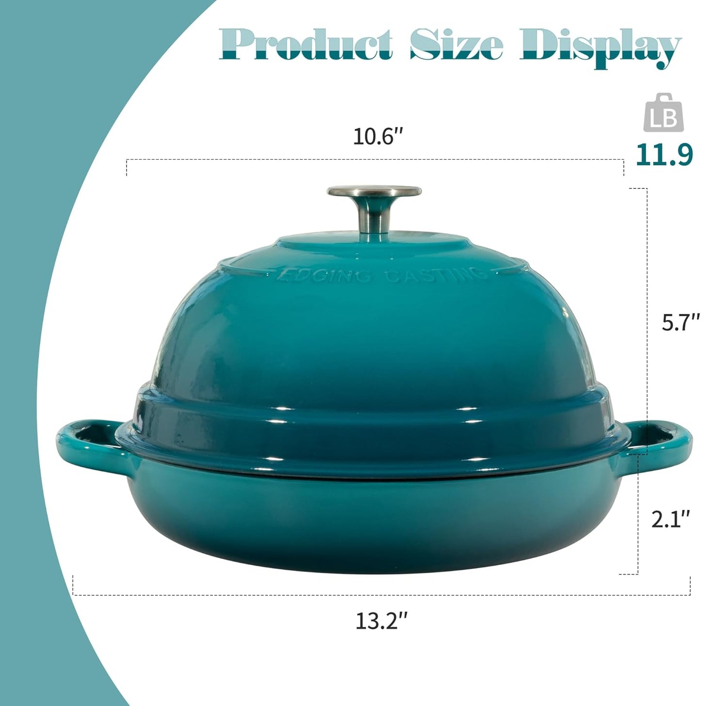 Enameled Cast Iron Dutch Oven Pot with Lid, Round Bread Oven for Homemade Sourdough Bread Baking, 6 Quart, Darkcyan