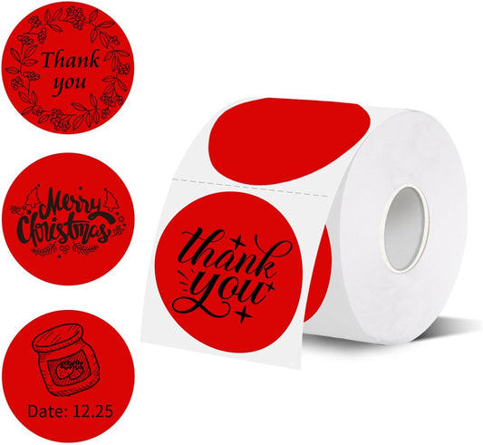 2 Inch Red Round Thermal Labels, Self-Adhesive Direct Printer Stickers for DIY Logo Design, Name Tag (500/Roll)