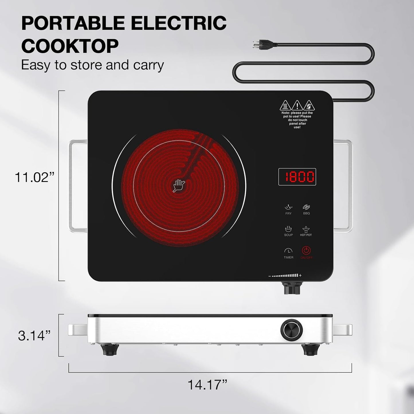 Electric Cooktop,Portable Electric Cooktop 1800W Single Burner Stove with Plug,Hot Plate Countertop,110V-120V Infrared Burner,Child Safety Lock,Timer,Touch and Knob Control